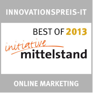 Signet des Innovationspreis-IT "Initiative Mittelstand" von 2013 für webZunder in der Kategorie "Online Marketing"