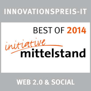 Signet des Innovationspreis-IT "Initiative Mittelstand" von 2014 für webZunder in der Kategorie "Web 2.0 & Social"