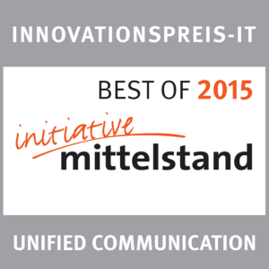 Signet des Innovationspreis-IT "Initiative Mittelstand" von 2015 für webZunder in der Kategorie "Unified Communication"