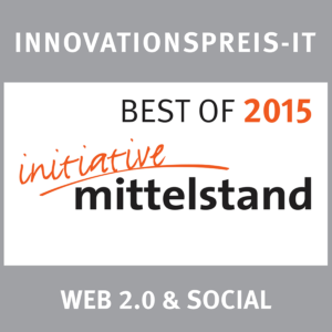 Signet des Innovationspreis-IT "Initiative Mittelstand" von 2015 für webZunder in der Kategorie "Web 2.0 & Social"