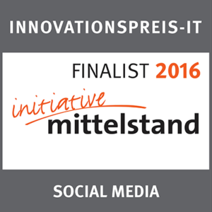 Signet des Innovationspreis-IT "Initiative Mittelstand" von 2016 für webZunder in der Kategorie "Social Media"