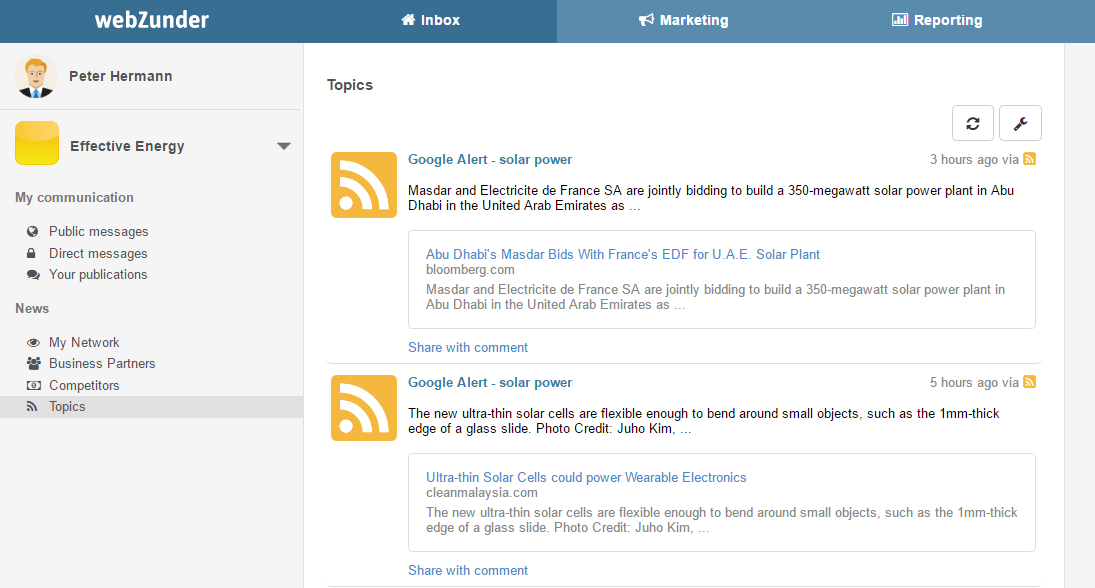 topics in webZunder, RSS alerts, Latest news through webZunder, Google Alerts