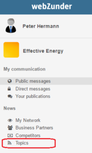 topics in webZunder, menu on the right