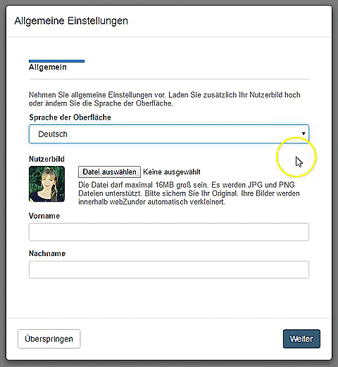 webZunder Allgemeine Einstellungen