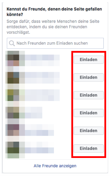 Freunde zur Facebook-Seite einladen